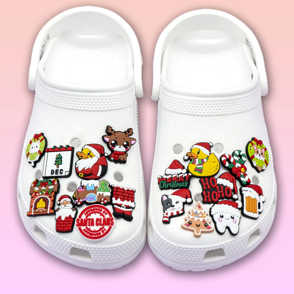 1/25/162 قطعة إكسسوارات أحذية عيد الميلاد السحر عيد الميلاد الحيوانات بطة الكلب البطريق الأحذية الديكور للنساء الفتيات يناسب جميع قباقيب هدية