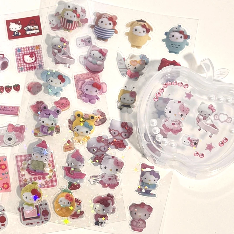 4 Pcs Hello Kitty Sticker Y2K Kitty Cat Kawaii Transparent Waterproof Sticker Anime Carton Accessory Gift for Girls