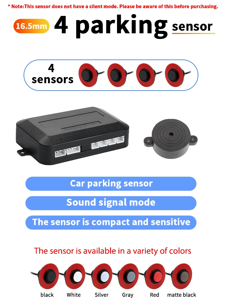 Newst 4 Sensors Buzzer 16.5mm Car Parking Sensor Kit Reverse Backup Radar Sound Alert Indicator Probe System 12V Black White