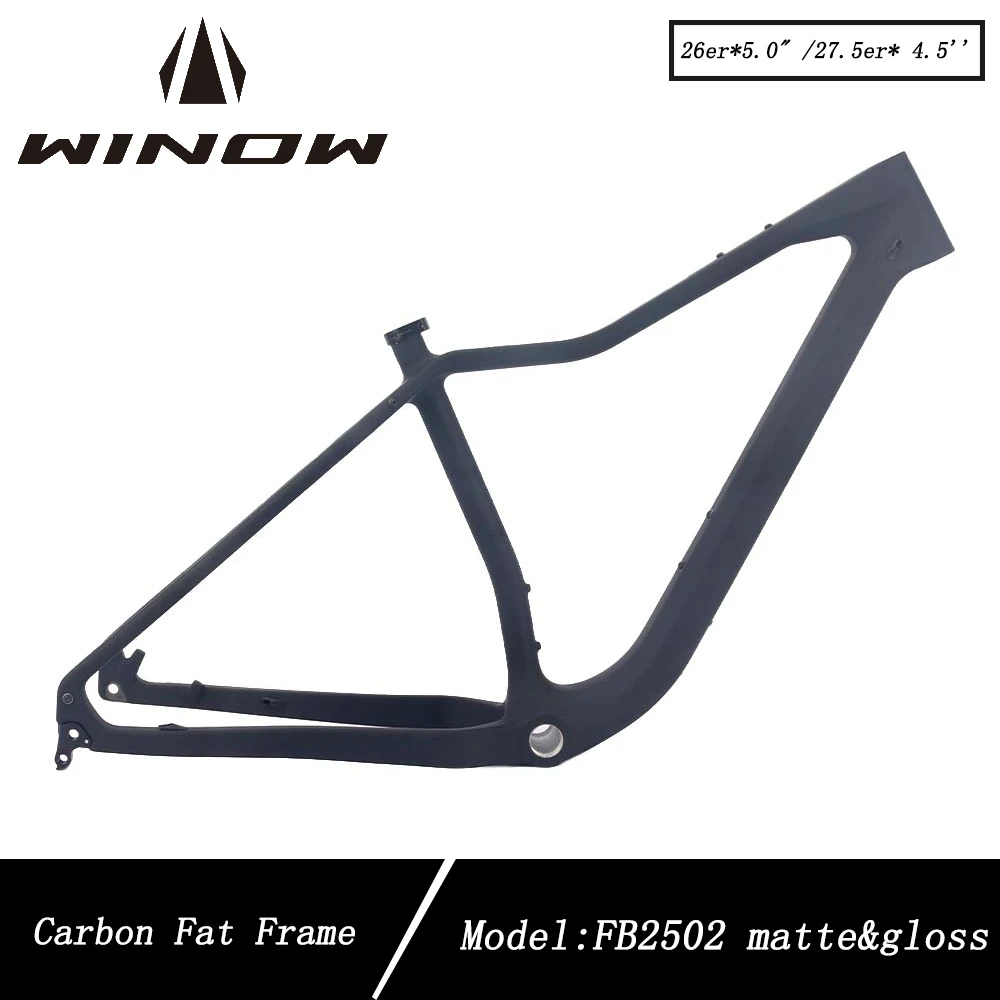 Winowsports Full Carbon Fat Bike Frame 26er Thru Axle Carbon mtb frame 26 Premium Carbon Fiber Snow bicycle hard tail Frame