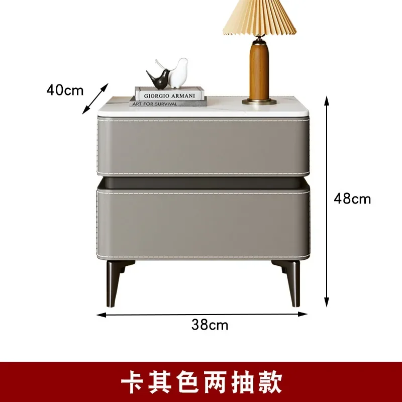 غرفة نوم رئيسية من الجلد ذات سرج خفيف فاخر غير لامع وخزانة تخزين راقية إيطالية بسيطة #5