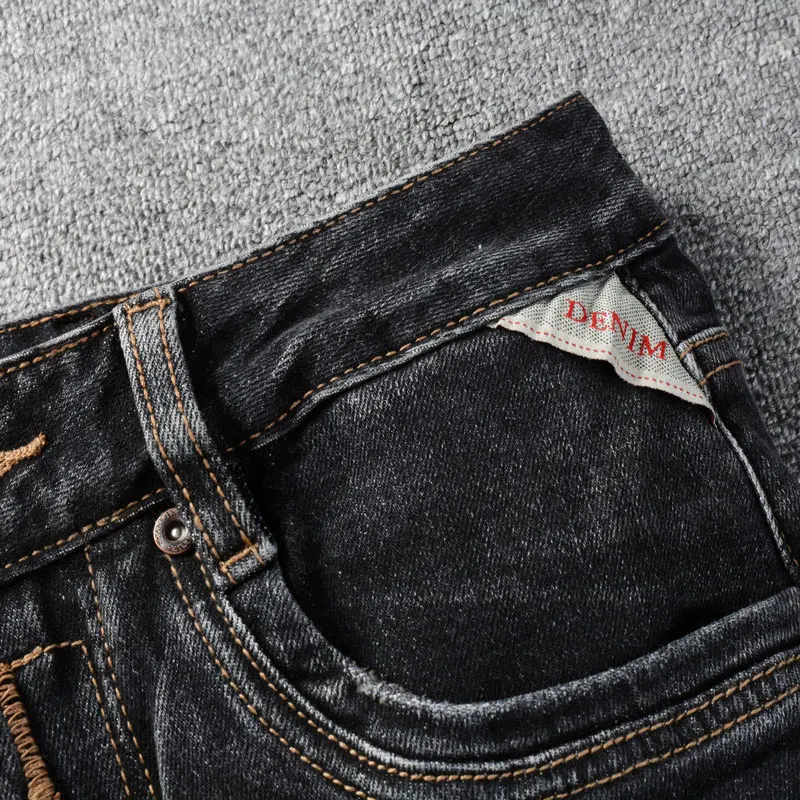 Italian style Fashion Men Jeans Retro Black Gray Stretch Slim Fit Ripped Jeans Men Trousers Vintage Designer Denim Pants Hombre
