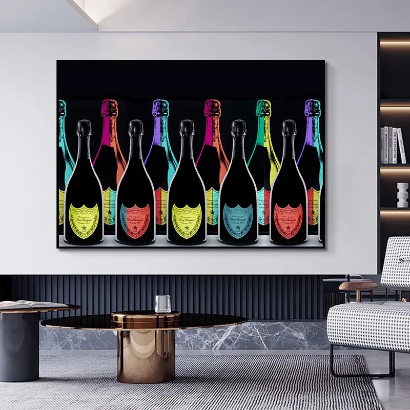 

Champagne Wall Art Canvas Painting Home Wall Decor Party Poster Champagne Bottle Print Hanging Picture Pop Style Murals Unframed