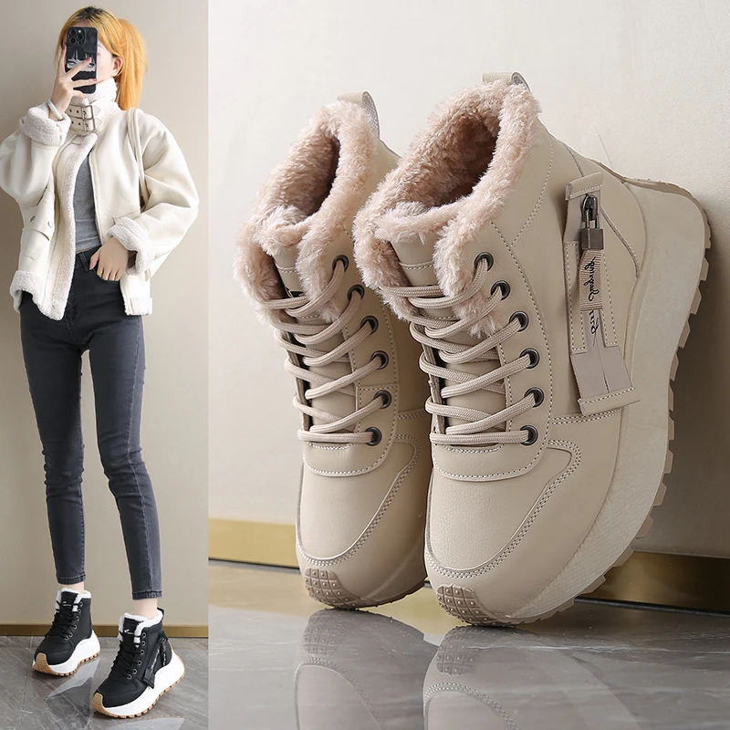 

2025 Новые женские модные зимние ботинки, новые плюшевые хлопковые туфли на толстой подошве, уличная женская повседневная обувь Женская Обувь