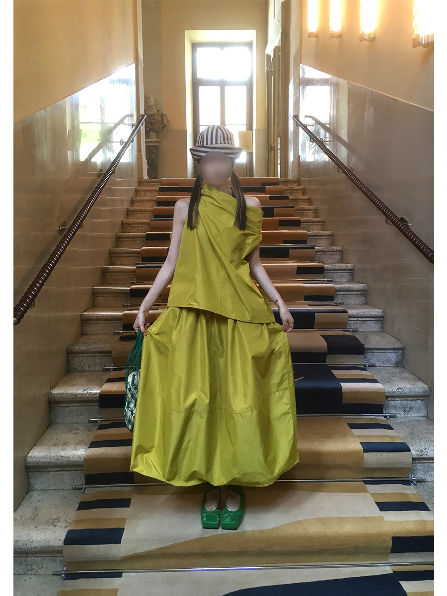 

MONARTW Элегантный комплект: свободная пышная юбка с высокой талией и топ без рукавов для женщин, маленький размер, летний новый стиль, модный ансамбль