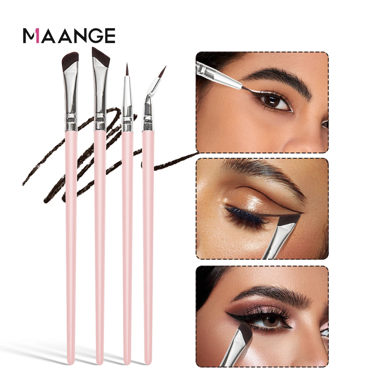 MAANGE-Juego de brochas de maquillaje para ojos, 4 piezas en 1, ultrafinas, para delineador de ojos, sombra de ojos, cejas, brocha de maquillaje esencial, viajes para principiantes