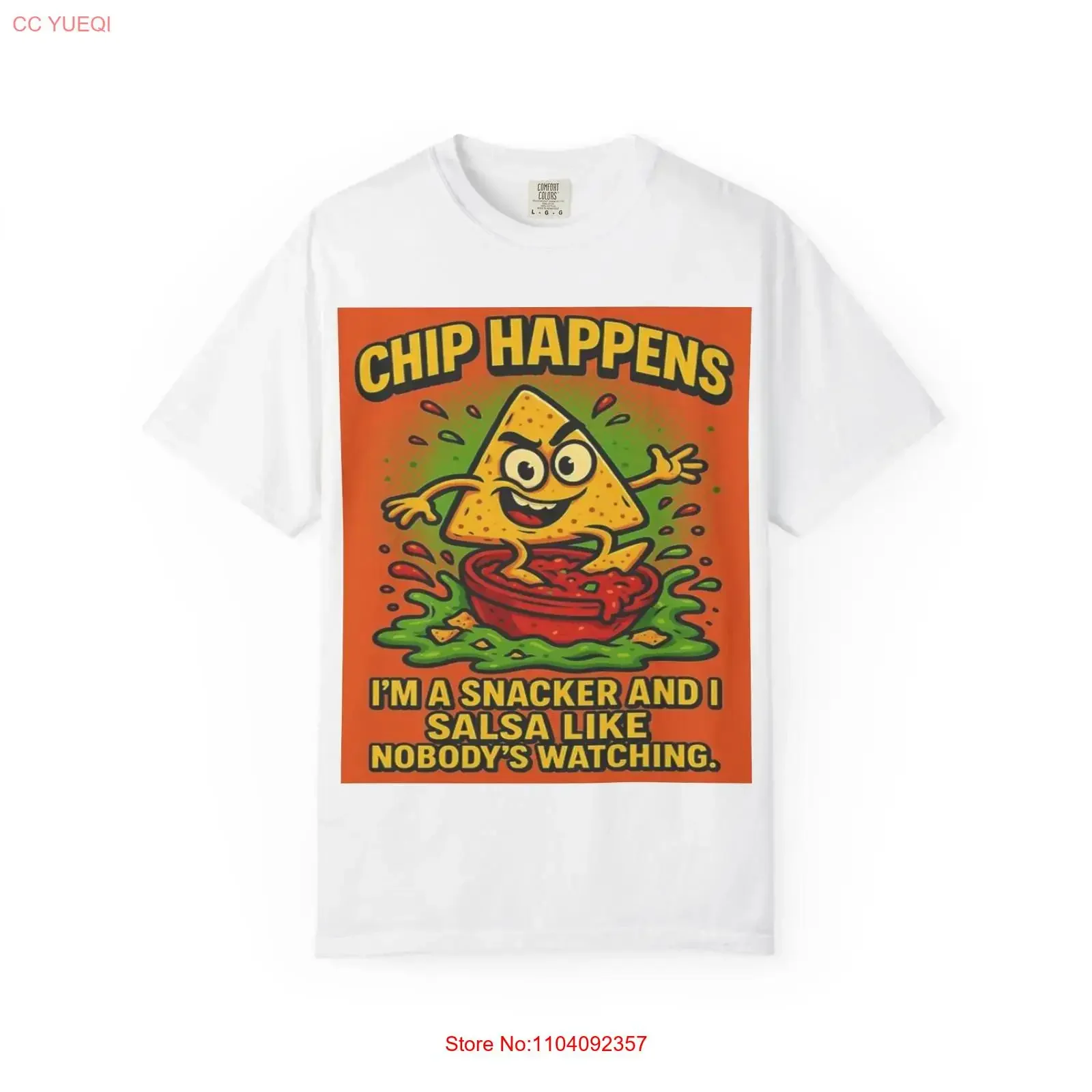 Camiseta divertida Chip Happens con diseño de salsa de nachos, para amantes de los snacks, estilo vintage, unisex, ligeramente transpirable, ropa de diseñador para streetwear.