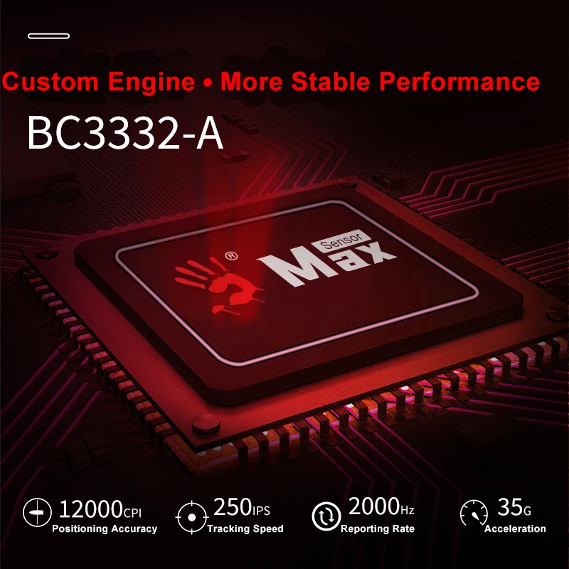 ماوس ألعاب A4tech BLoody W95MAX، 10 أزرار ماكرو، 12000 CPI، سرعة الإطار: 8000 إطارًا في الثانية، معدل التقرير 2000 هرتز، مستشعر Max BC3332-A