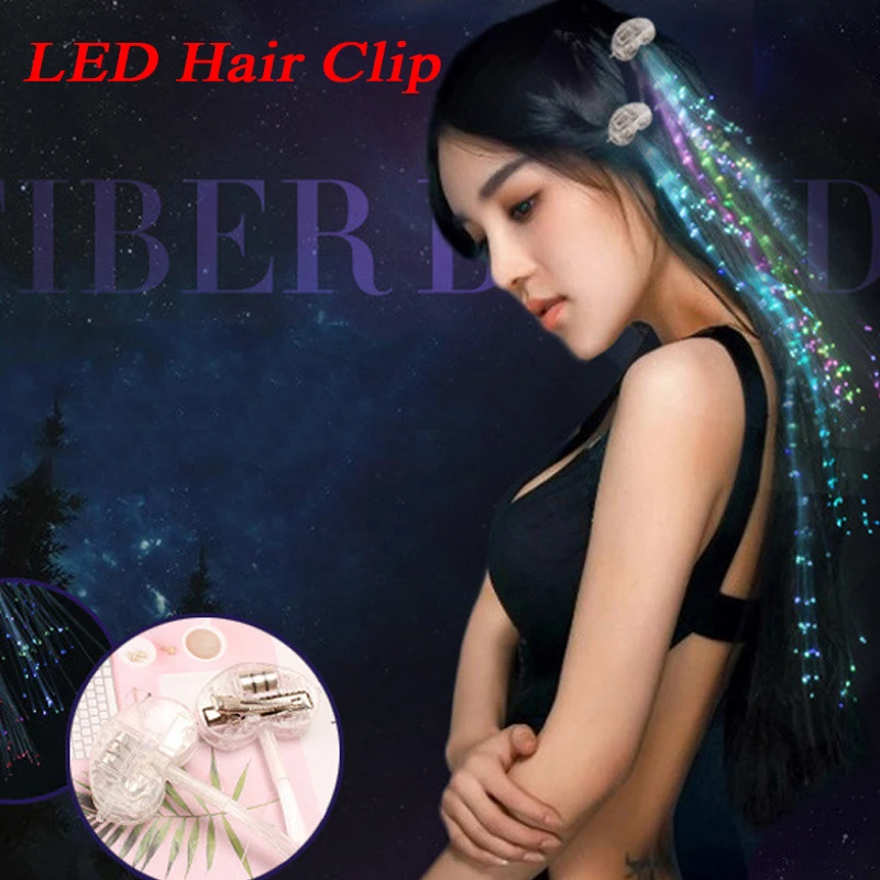 

F2 20pcs LED Party White Light Up Fiber Optic Hair Barrettes Hairpin Silk Flash Braids Wedding Birthday Gift Bar Christmas Bar