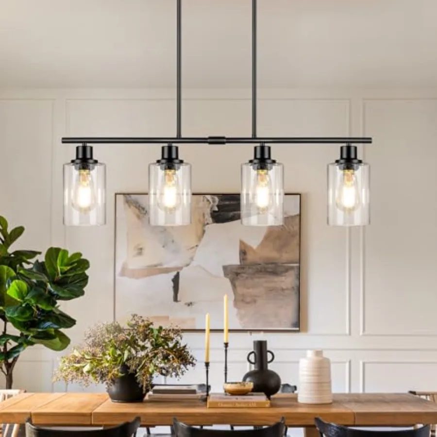 Dining Room Light Fixture Over Table 4-Light Kitchen Island Lighting Hanging Farmhouse Linear Chandelier for Dining Room Matte