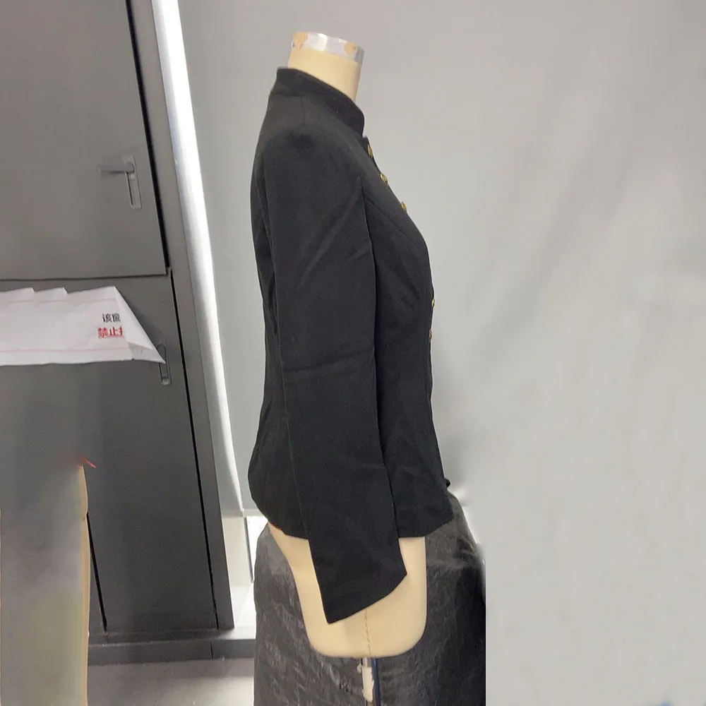 Casual Langarm Slim Blazer Frauen 2025, Herbst Winter Mode Stehen Kragen Taste Jacke Oberbekleidung Mantel
