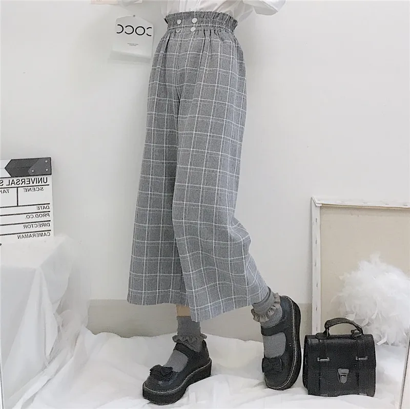 New Fashion dritto a vita alta Harajuk All-match allentato Streetwear donna pantaloni scozzesi coreano alla caviglia dolce Chic femminile