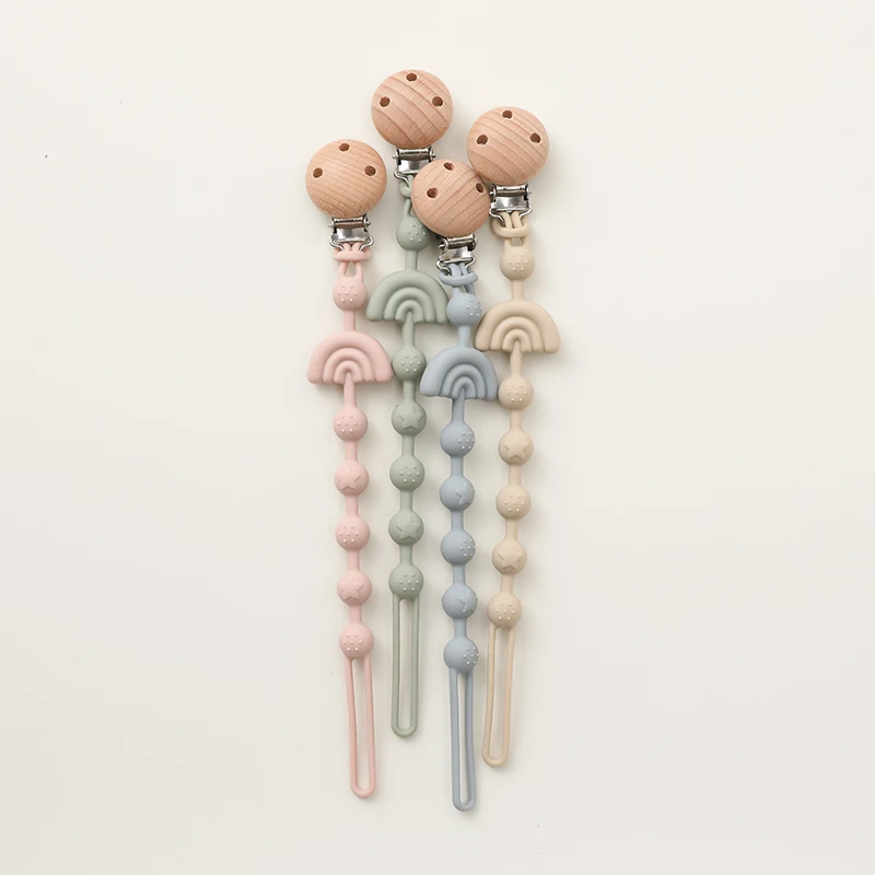 Food Grade Silicone Pacifier clip for Kids Anti-lost Rainbow Nipple Bracket Holder For Nursing Teether Chew Toys Gifts
