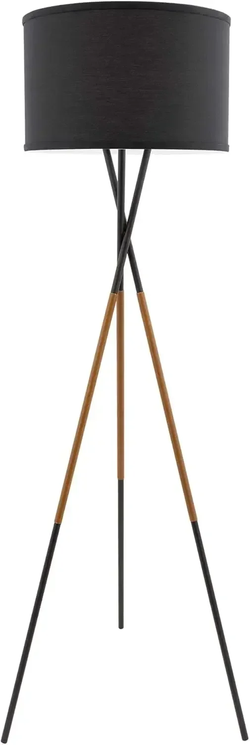 

Kira Home Sadie 61" Mid Century Modern Tripod LED Floor Lamp + 9W Bulb (Energy Efficient/Eco-Friendly), Leather Accent Legs, Bla