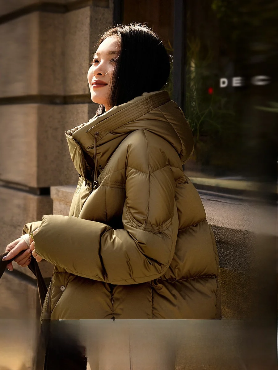 

Women's 95 down Goose Feather Puffer Jaet with Hood Thermal Cup 3D Windproof Design Straight Cut Long Sve Warm Daily Wear