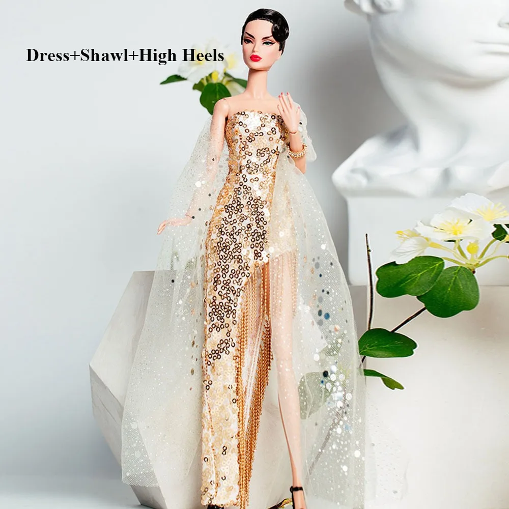 Neue Europäische Spitze Goldene Kleid Set Mode DIY Brautkleider 6 Stile Kleidung Zubehör für 30 cm BJD