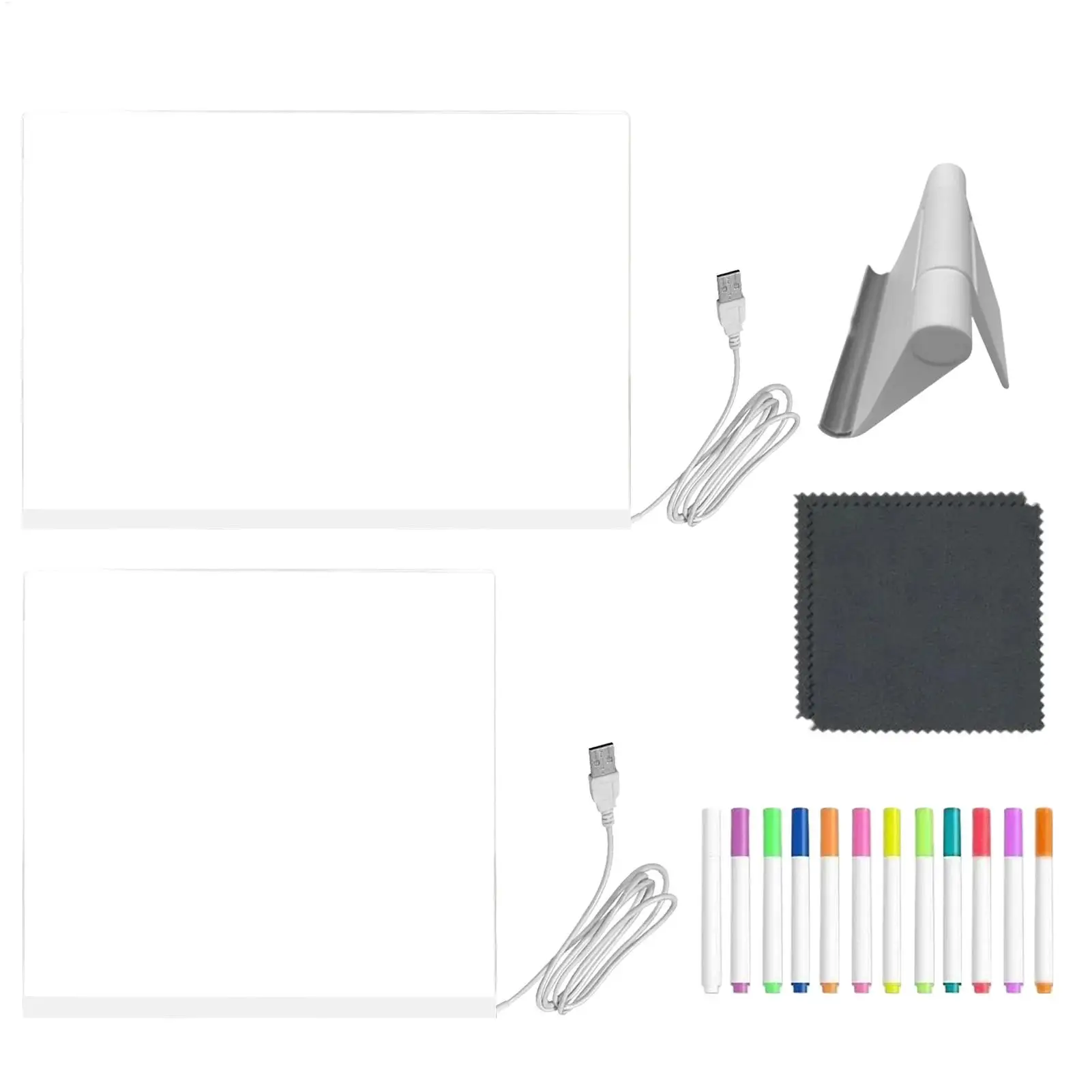 LED Drawing Board Transparent Acrylic Light Up Writing Pad 12 Color Pens Foldable Stand Erasable Glow Doodle Art Kit for Travel