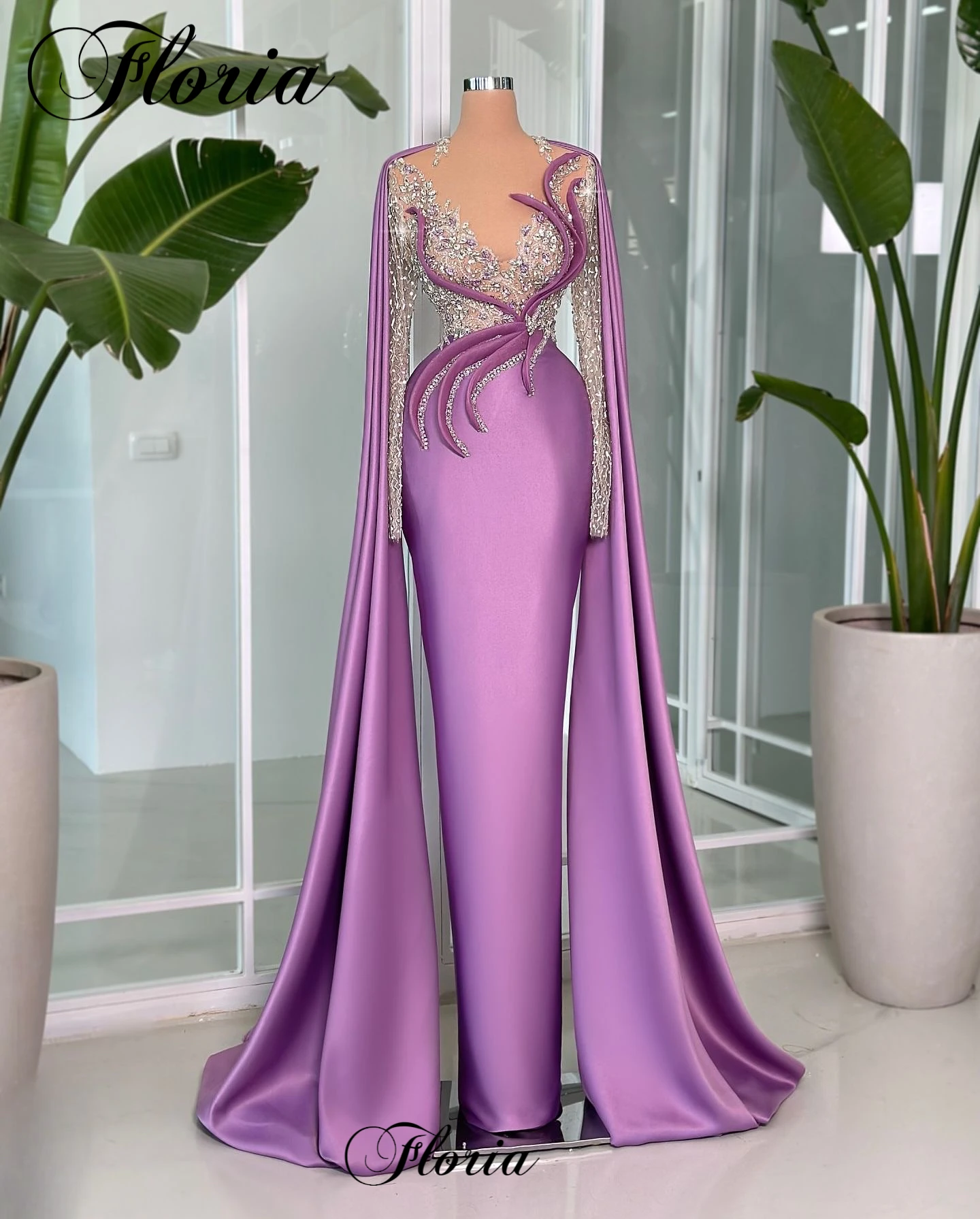 High Fashion Purple Evening Dresses Mermaid Long Sleeves Formal Occasion Dresses Arabic Celebrity Dresses Robes De Soirée