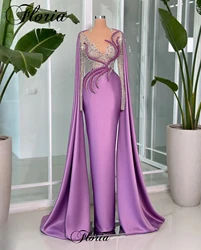 High Fashion Purple Evening Dresses Mermaid Long Sleeves Formal Occasion Dresses Arabic Celebrity Dresses Robes De Soirée