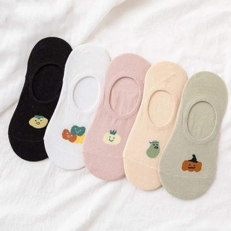 Women's Silicone Non-slip Invisible Socks Lady Summer Vegetable Pattern Ankle Boat Socks Female Soft Sock Breathable Cute