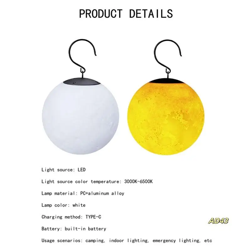 

Type-C Powered Portable Moon Lamp For Outdoor Holiday Lighting, Hanging Garden Atmosphere Decor
