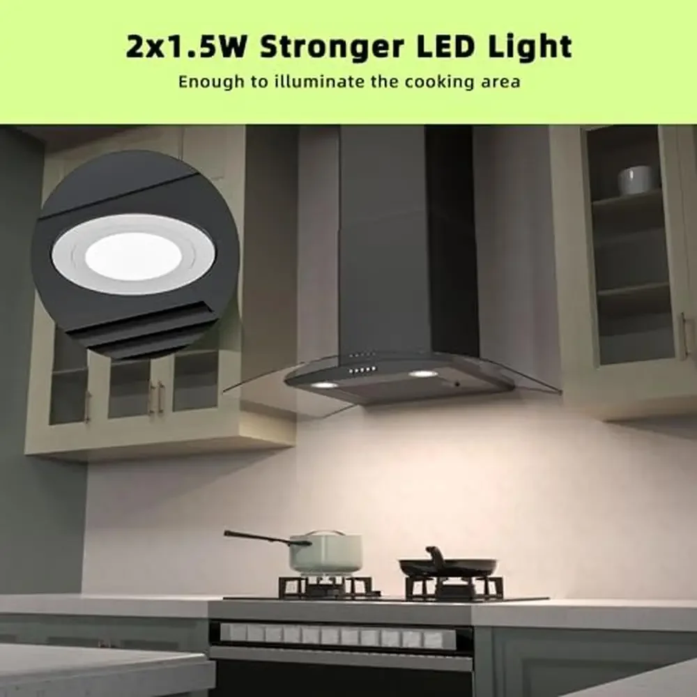 30 "حائط جبل شفاط المطبخ 400CFM 3-Speed مروحة سوداء الزجاج المقسى LED التحكم غسالة صحون مرشحات آمنة