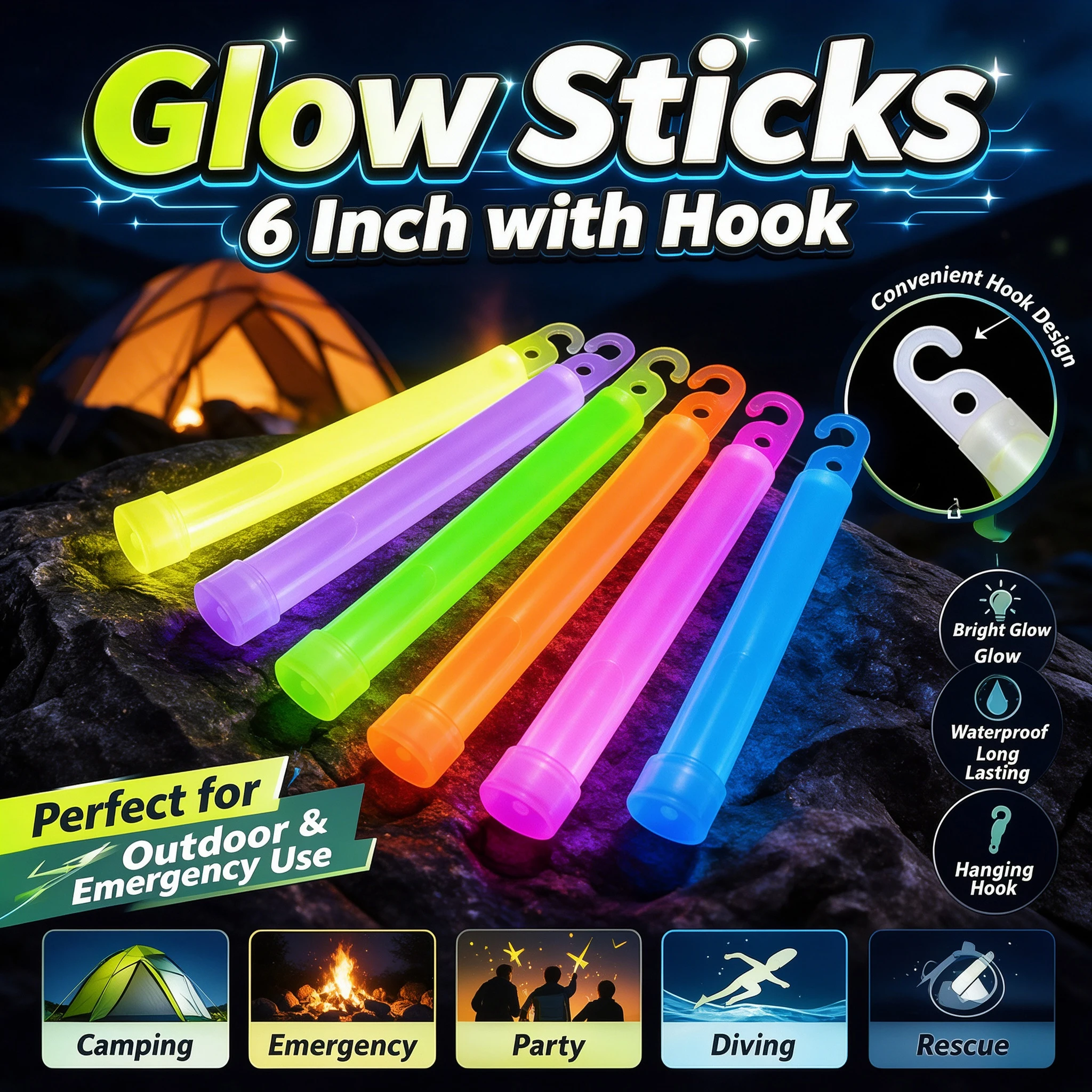 Glow Sticks Camping Emergency Light Sticks Chemical Liquid Outdoor Lighting Diving Rescue 6 Inch Hook Kit