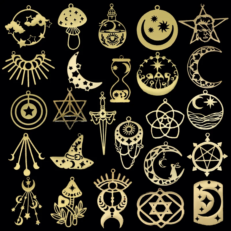 3 szt. Gwiazda faza księżyca Charms DIY Craft frędzle kolczyki naszyjnik tworzenia biżuterii ze stali nierdzewnej złoty kolor krzyż wisiorek z mieczem