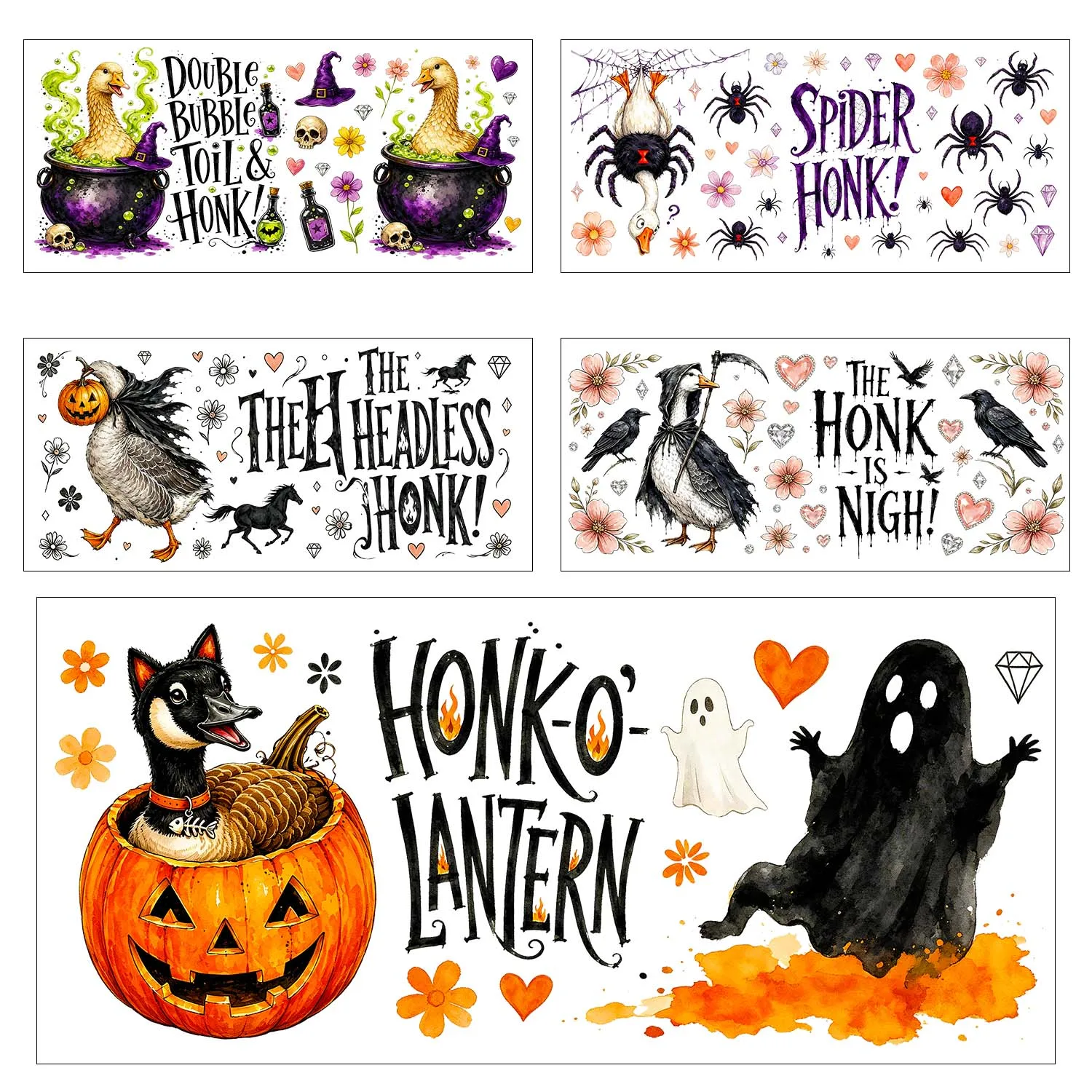 Funny Goose Halloween Vibe UV DTF Transfer Sticker Waterproof DIY Decals 3D Transfers UVDTF Sticker 16oz UV DTF Cup Wraps