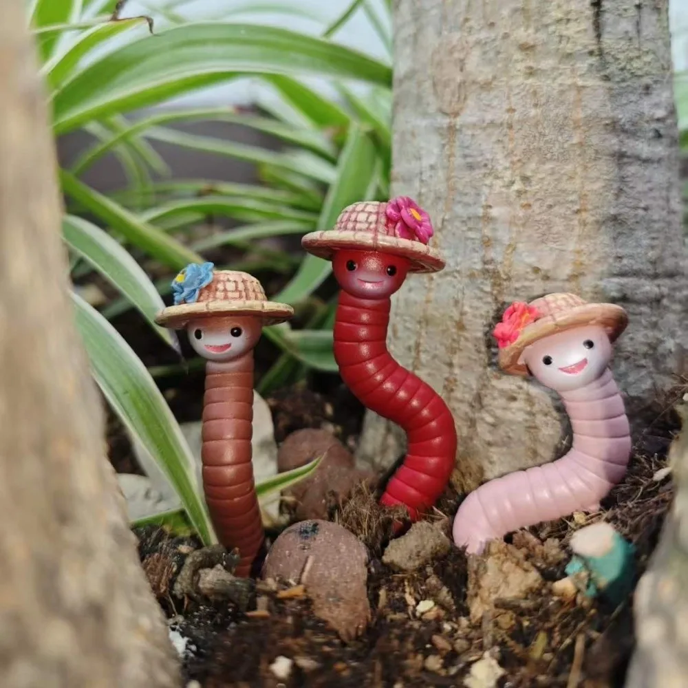 3PCS/SET Realistic Earthworm Flowerpot Decoration Resin Novelty Bonsai Decoration Decorative Flower Pot Decoration Plugin