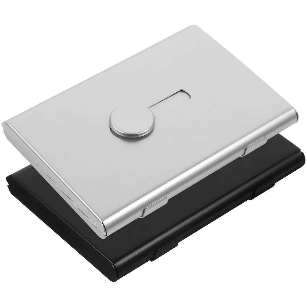 

2Pcs Business Card Holder Aluminium Alloy Metal Portable Compact Size Desktop Cards Organizer Office Supplies Case