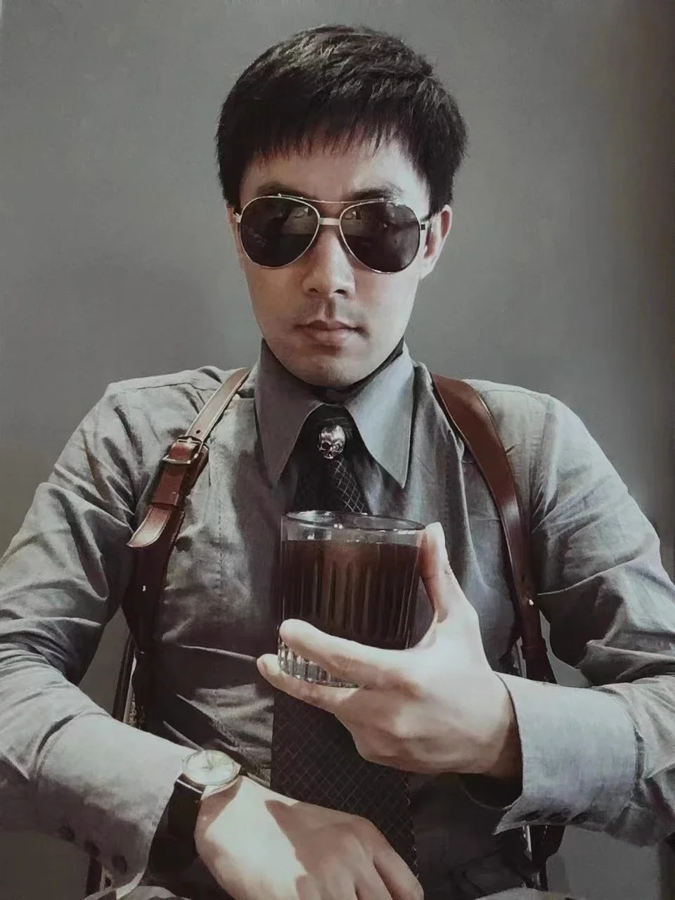 Camicia in cotone retrò gentiluomo grigio