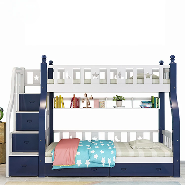 2021 Hotselling New Designed White Blue Pink Brown Children Bunk Bed Solid wood buck bed for kids