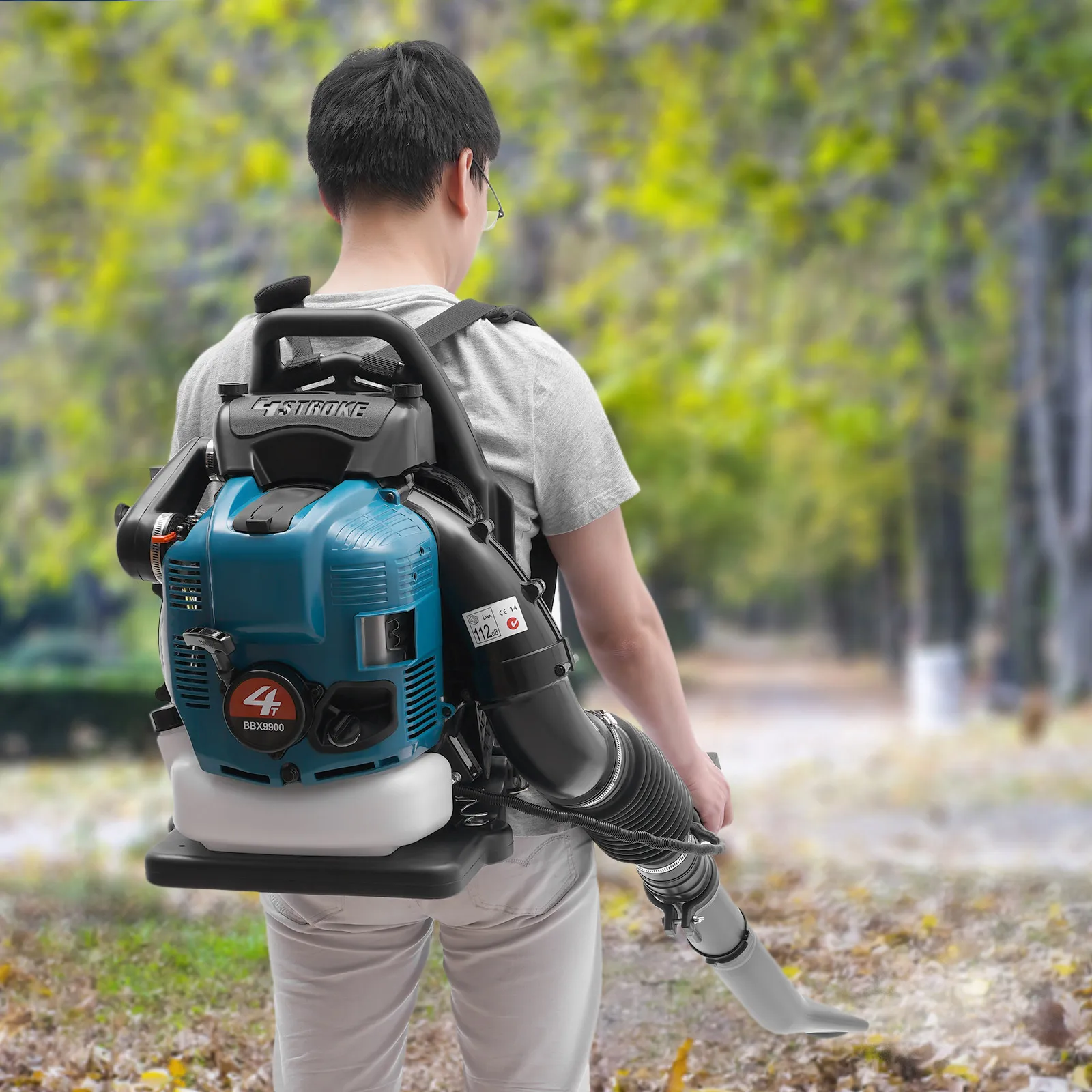 75.6CC 4-Stroke Gas Powered Backpack Leaf Blower 498ft³/s Powerful Blowing 1.9L Large Fuel Tank Woodworking Garden Tool
