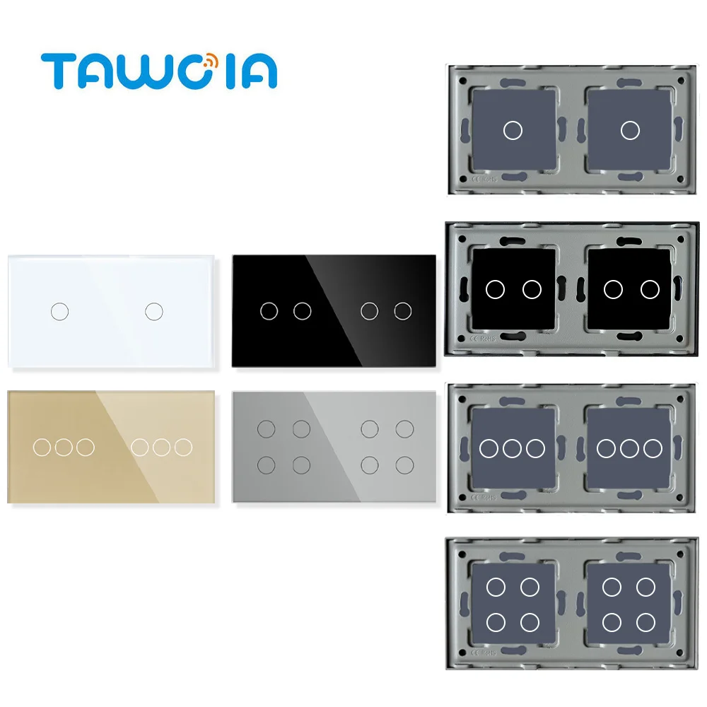 

Двойная комбинированная панель TAWOIA 157 мм, панель из хрустального закаленного стекла для настенного сенсорного выключателя, только панель с металлической рамкой, переключатель «сделай сам»