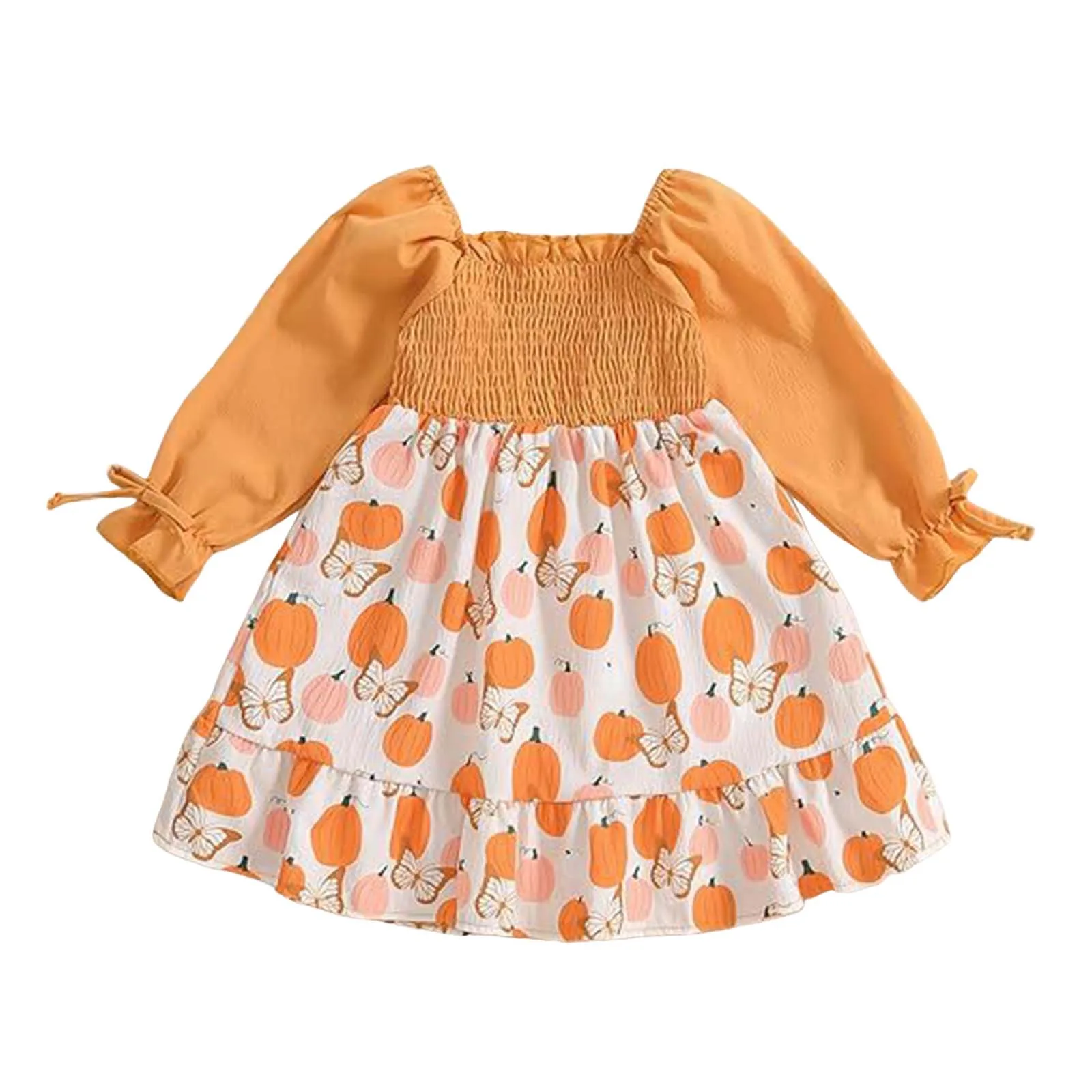 

4 т платья для девочек 2025 год, удобное и модное свадебное платье с длинными рукавами и милой тыквой для девочек на Хэллоуин, с длинным рукавом