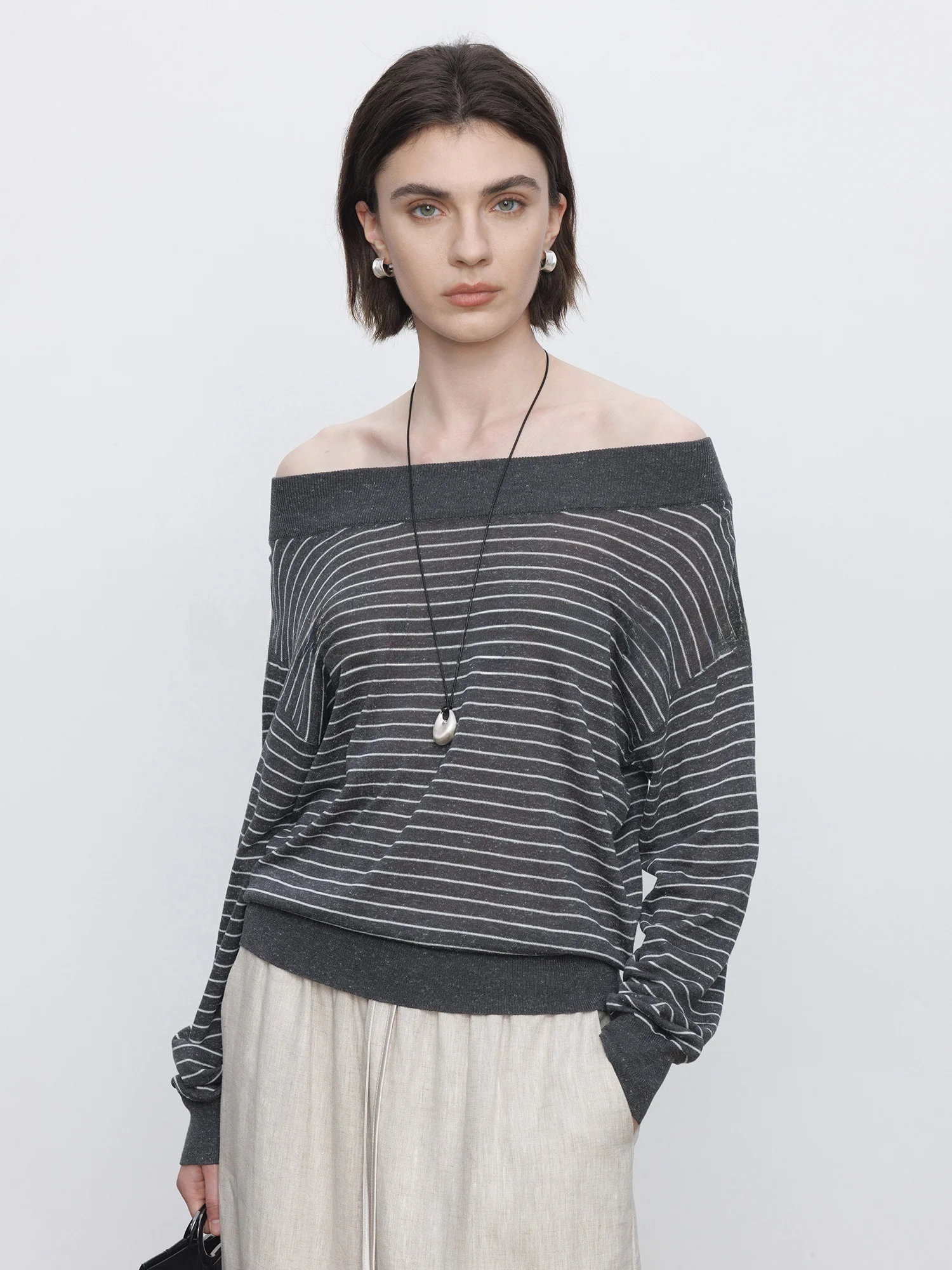 

Spring Design Women's Long Sve Striped T-irt One-oulder Base irt Casual Loose Fit Comfortable Breathable Cotton