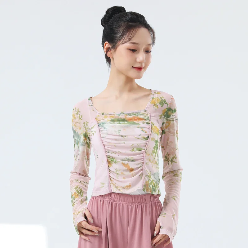 Одежда для танцев, женская осенняя новая сетчатая дизайнерская практика, самосовершенствование, защита от солнца, классические танцы, йога, практика