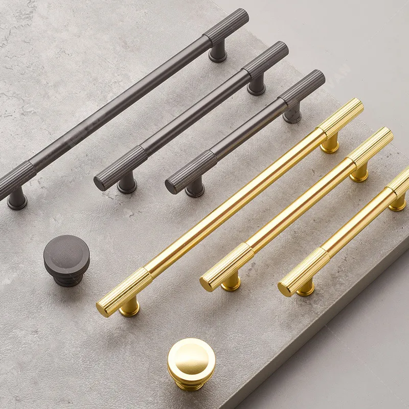 Furniture Handles Wardrobe Door Pull Aluminum Drawer Handle T Bar Kitchen Cabinet Closet Knob Gold