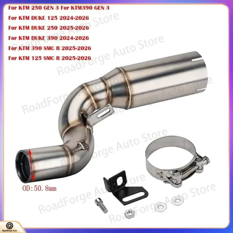 For KTM Duke 125 250 390 Gen3 125 SMC R 2024-2026 51mm Slip On Exhaust Mid Connect Pipe Muffler