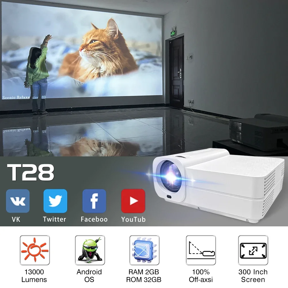 Light Unicorn T28 1080P full HD 13000 Lumens LED Video Projector 4K Android 5G WiFi 300Inch Home Cinema Theater Smart TV Beamer