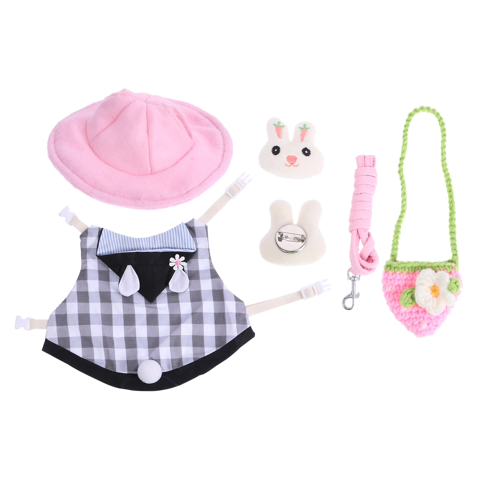 

Pet Clothes Vest Traction Rope Set Hamster Harness Leash Dress Up Rabbit Grey Bunny Travel