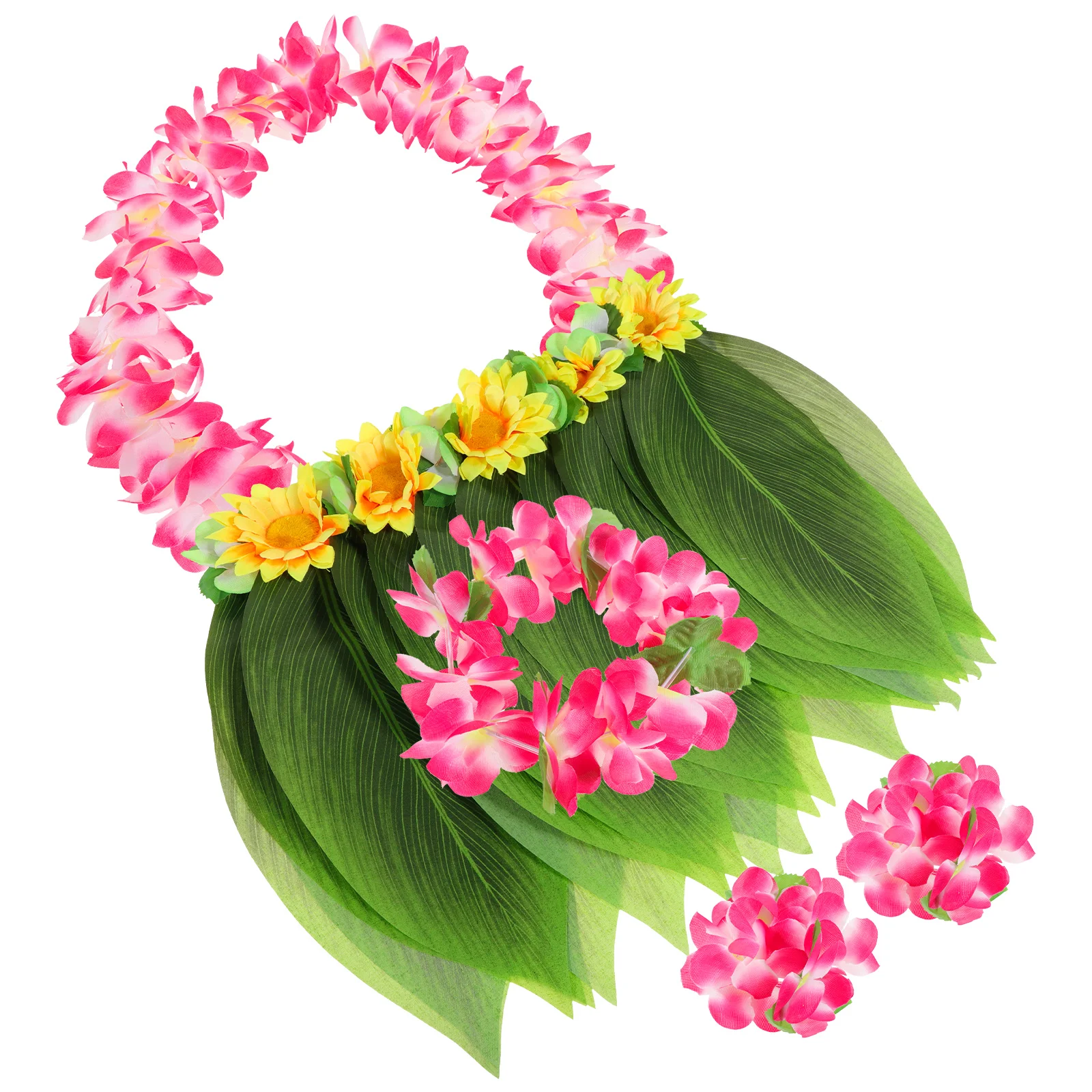 

5 Pcs Hawaiian Costumes Leaf Skirt Suit Green Leaves Luau Party Accessories Women Beach Halloween