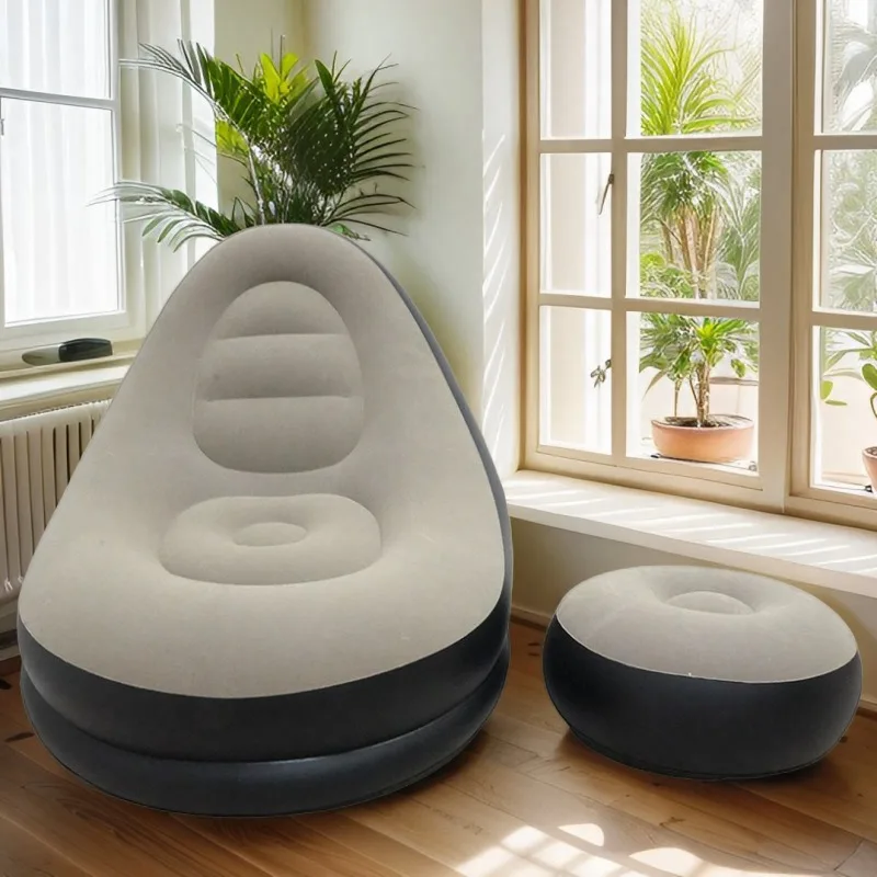 Lazy Inflatable Lounge Chair Pvc Flocking Sofa with Foot Stool Folding Portable Outdoor Camping Air Couch Sofa