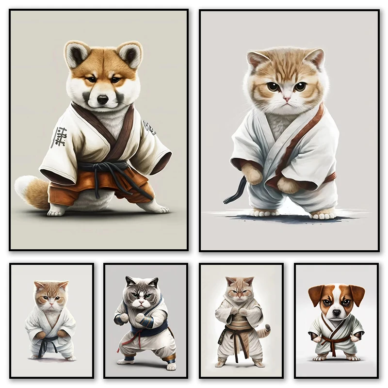 1pc frameless Canvas Painting Cute Style Karate Superb Animals Poster Art Canvas Painting Nordic Prints Cat Dog Pets Wall Pai