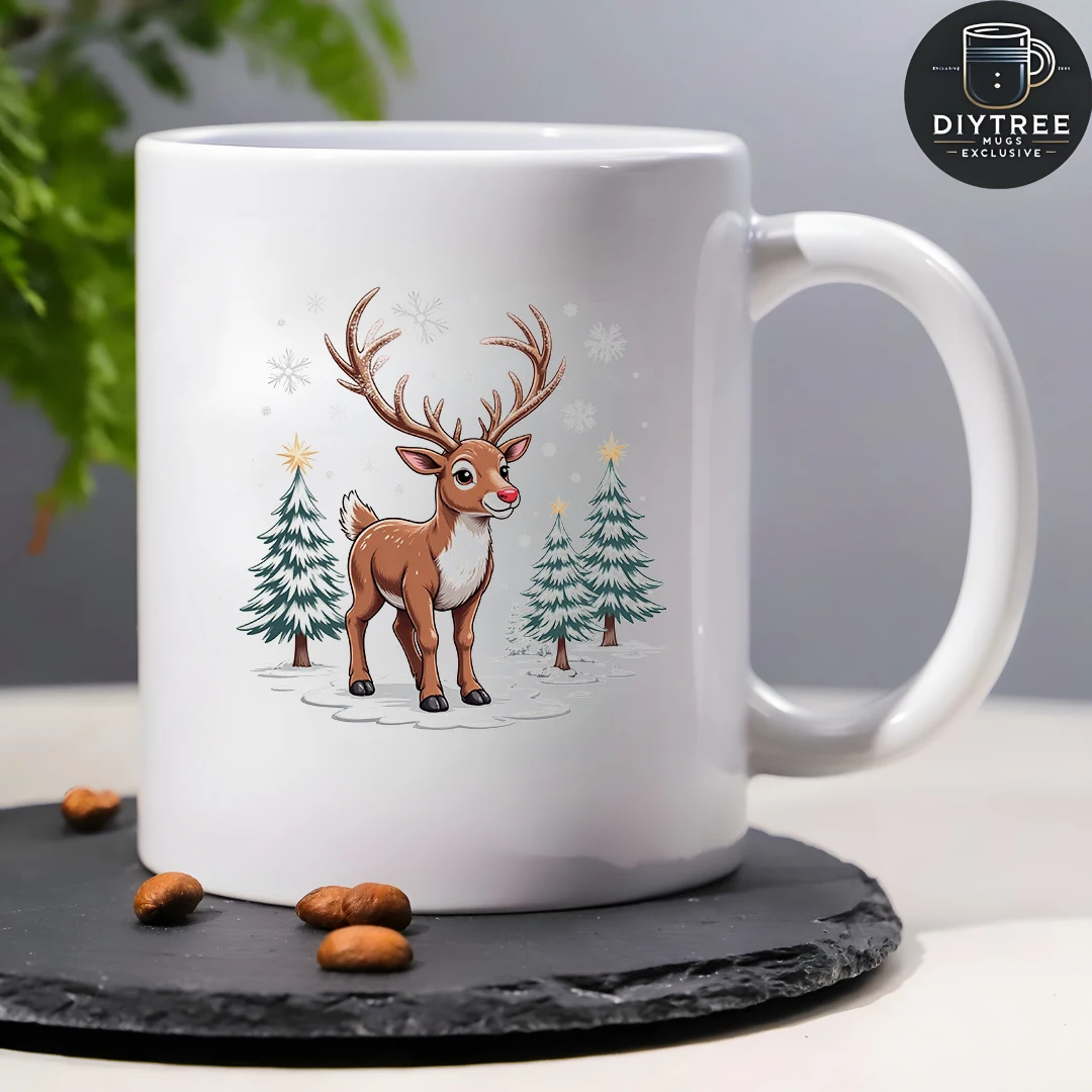 Taza de reno de dibujos animados de 11oz + regalo de Navidad Taza de Navidad para niños Taza de café para el hogar y la Oficina