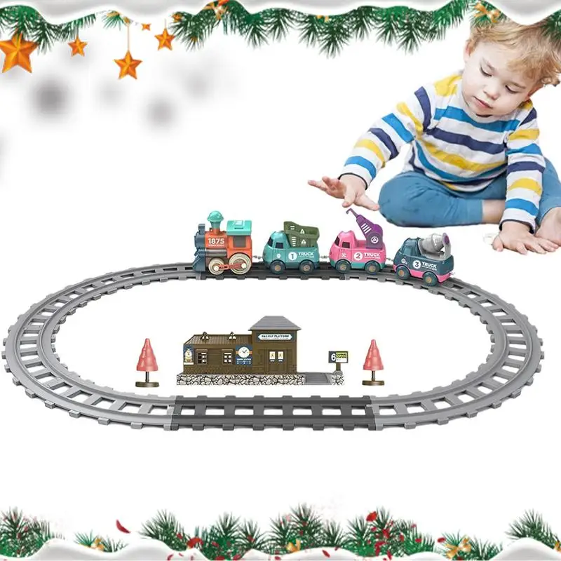 

Car Track Puzzle Play Set Electric Train Christmas Classic Toy Train Set with Cargo Cars Tracks and Railway Kits Chritmas Gift