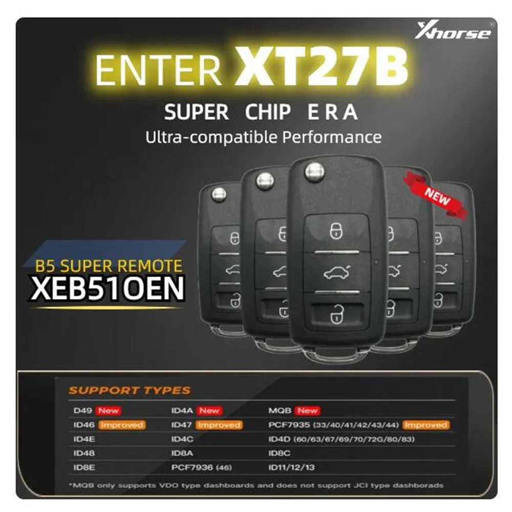 5PCS/LOT XHORSE XEB510EN B5 Super Remote Key 3 Buttons with XT27B Super Chip for Volkswagen B5 Type for VVDI2, VVDI Key TOOLS