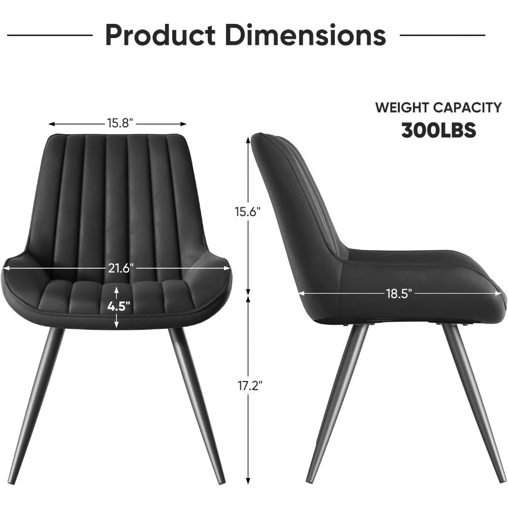 Modern Dining Chairs Set of 4, Comfy Dining Room Chairs with Thick Cushions, Upholstered Fabric Kitchen Side Chairs with Metal L
