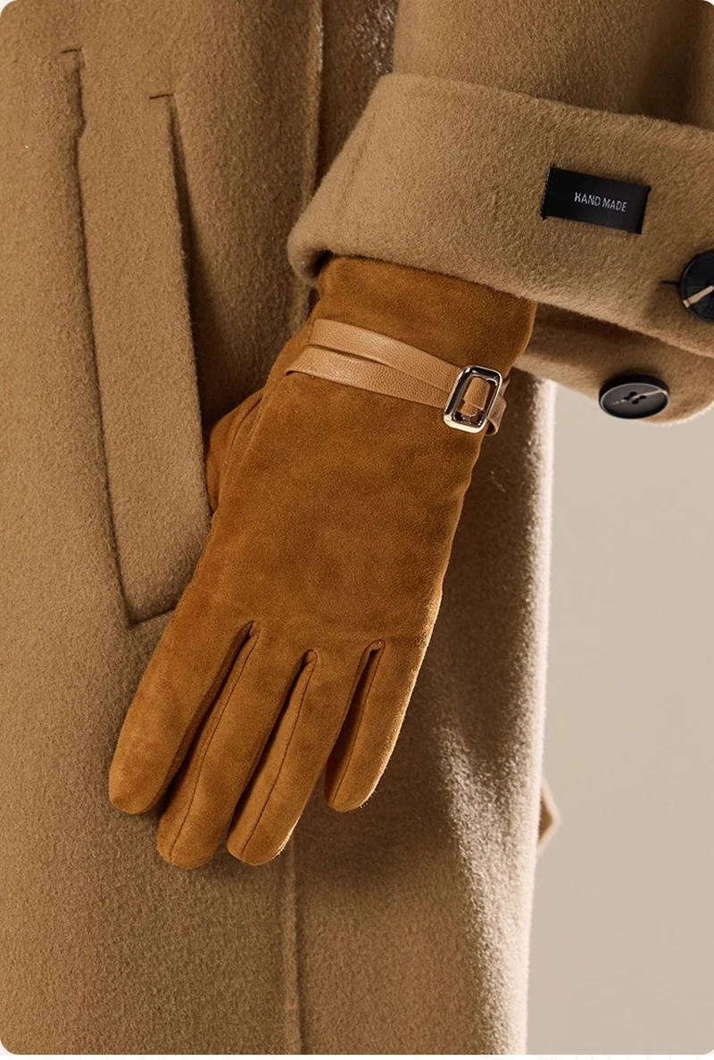 Ladies'Genuine Leather Gloves , Sheepskin For Autumn  Winter,  Thickened Warm,Fleece, Mom's Outdoor Cycling Driving Gift Box